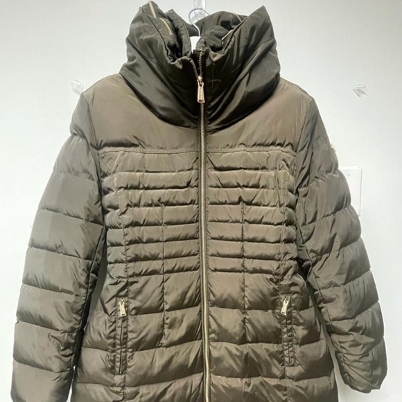 Michael Kors Coat Jacket Puffer Hood Hood Detachable Chocolate Brown Gold Size L - Picture 4 of 16